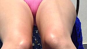 Huge Tits Blonde Rubs Suncream In Wild Public Beach Exposure