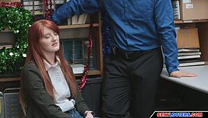Young redhead teen caught by burglar in shop what happens next?