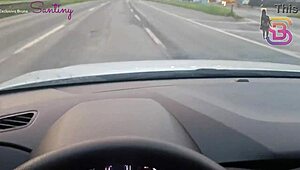 nearly caught flashing monster cock car fuck by cop hubby cuckold