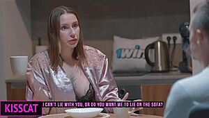 Step son gropes step mom's huge tits in bed then she rides cowgirl