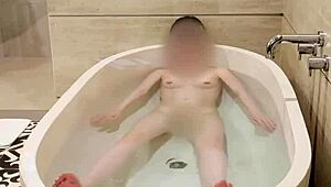 skinny japanese college girl with small tits bathes showing tiny waist and feet