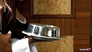 Slim Fit Madi Costumed In Overknee Socks Tempts Boss To Cheat