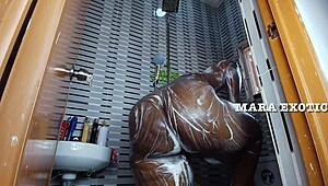 mara exotic and nigerian hubby rip clothes for quick wet pussy shower doggystyle with big black cock shaking ass