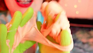 wet latex rubber gloves slime play gets messy household asmr dripping everywhere