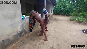 sexy chubby ebony bodybuilder rides two long cocks bent over kitchen counter doggystyle cowgirl