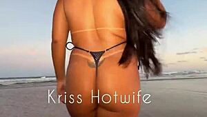 Sultry Brazilian wife flashes big pussy lips poolside