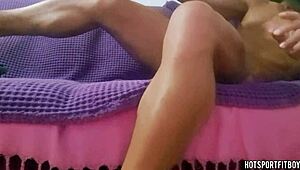 hear this muscle hunk moan humping fleshlight till he cums deep