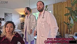 channy crossfire spreads hairy asian ass for latex glove anal fingering in heels physical