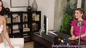 i'm that milf masseuse scissoring her busty teen client outside it's so hot