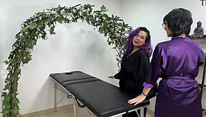 Girlfriend and I turn spa day into curvy lesbian pussy licking humiliation play