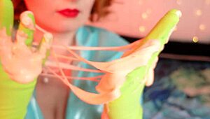 wet latex rubber gloves slime play gets messy household asmr dripping everywhere