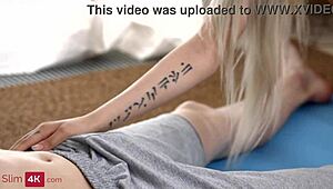 Petite tattooed blonde teen with braces bent over doggystyle then cowgirl rides to facial cumshot?