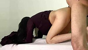 stepsis got caught naked by the boss and he fucked her tight pussy hard right there in the hotel room all night long