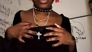 😈 goth domme teases her natural tits in heels to drain balls raunchy!!