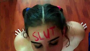 slut in lipstick sucks cock gets face fucked hard