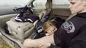 yo real 18+ teen couple fucks wild rough deepthroat doggy in car backseat street