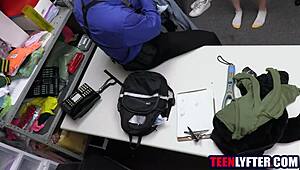 oh man this skinny teen 18+ got caught shoplifting so shes gotta fuck the mall cop hard to stay outta jail... whew