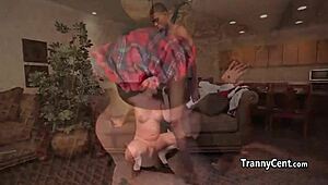 shemale crossdresser in stockings rides thick hard black cock deep