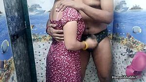 Horny Indian Bhabhi Handjobs Hubby to Cumshot on Her Sexy Blue Panties Ass