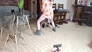 he caught his slutty babe riding dildo in parents kitchen wildly