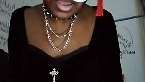 😈 goth domme teases her natural tits in heels to drain balls raunchy!!