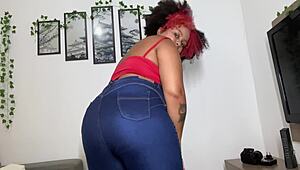 curvy bbw's teasing farts ripple through tight blue jeans