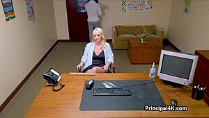 kate blows principals cock then rides it at office