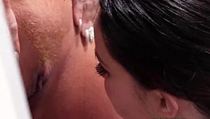 Busty milf moans under eager lesbian tongue and fingers