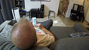 Mandy mynxx skinny slut gags deepthroat choking on cock pov sofa oral