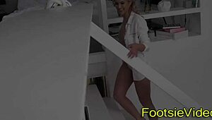 Sexy Blonde's Petite Tits And Toes Get Hot Cumshot Footjob Finish