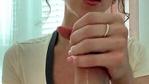 Brunette girlfriend whispers asmr dirty joi handjob big natural tits puffy nipples boyfriend