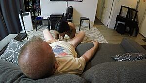 Mandy mynxx skinny slut gags deepthroat choking on cock pov sofa oral