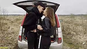 yo real 18+ teen couple fucks wild rough deepthroat doggy in car backseat street