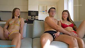 Wife watches hubby jerk off mutually with bestie programmerswife hairy pussy exposed