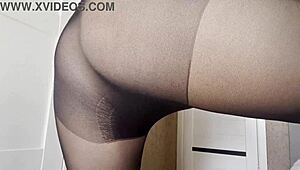 Step Sister's Wet Pussy Peeks Through Transparent Pantyhose