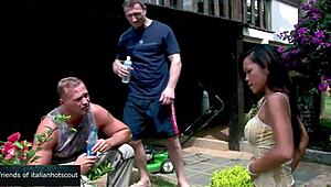 imagine gorgeous asian teen bent over for interracial dp in garden?