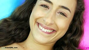 this radiant brunette stunner slowly reveals her sexy petite body on the sofa during casting