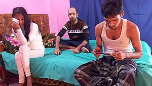 Hanif and Manik double penetrate Popy Khatun's tight pussy MMF threesome