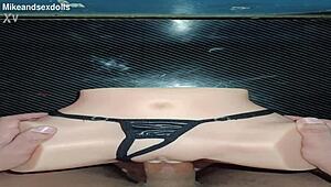 trailer candy slips black thong aside for toy pussy play