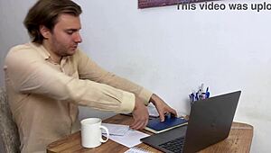 i couldn't resist... my horny boss yanks down pantyhose for employee pussy worship in office