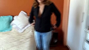 stepmom fingers her hairy pussy while stepson watches her cum hard