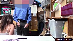 Petite Teen Shoplifter Fucks Guard As Stepdad Watches The Whole Thing