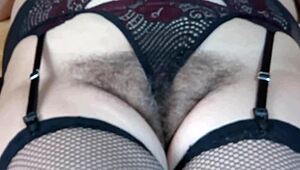stepmom's erotic pubic hair peeks from panties in solo fingering tease