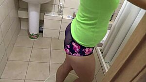 hey check this hairy milf pissing on beach ball then shower toilet juicy ass vibes