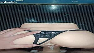 trailer candy slips black thong aside for toy pussy play