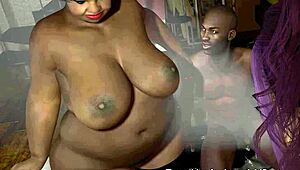 samantha invites friends over for a steamy living room group session