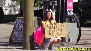 Amateur hitchhiking teen gets POV fucked hard in car by stranger outdoors