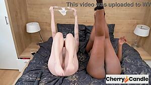 EBONY LEXI LUV devours REDHEAD CHERRY CANDLE in hottest interracial lick and toy session