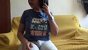 this horny shemale mommy's thick cock throbs as she strokes it hard craving a mouth