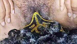 Intensely Licking Hot Desi Indian Bhabhi's Juicy Hairy Pussy Up Close